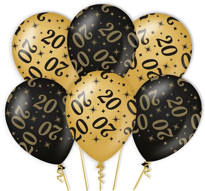 BTH - Helium Ballonnen - 20 Jaar - Goud - Zwart - Ballonnen - Verjaardag - Versiering - Decoratie - Feestartikelen - 6st