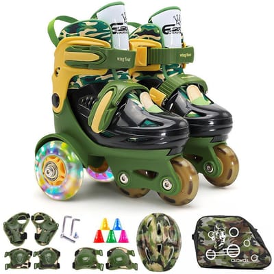 Flash-schaatsschoenen voor kinderen, beginners, rolschaatsschoenen, kinderschaatsen met kniebeschermers, elleboogbeschermers S