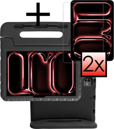 Hoes - Geschikt voor Apple iPad Pro (2024/2025) - 11 inch - Met 2x Screenprotector - Kinderhoes Shockproof Bumper - Kidsproof Case - Tablet Hoesje - Kinder Cover - Zwart
