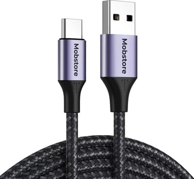 Mobstore USB C Kabel 3A - USB A naar USB C - USB C naar USB A - 1 meter - Zwart - Stevige nylon kabel - USB-C Oplader - Oplaadkabel - 480 Mbps - Sneller opladen - USB C kabel