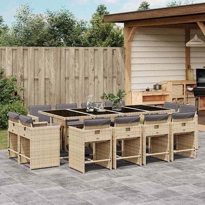 vidaXL - 13-delige - Tuinset - met - kussens - poly - rattan - gemengd - beige