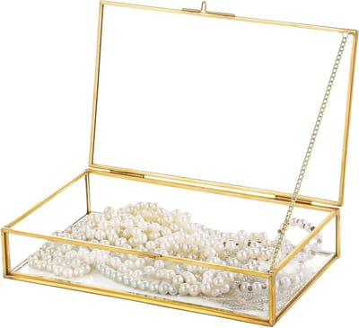 Glazen Doos - Sieradenhouder Aandenkens - Decoratief Opbergen - Vintage Gouden Frame - 22 x 13.5 cm - Transparant