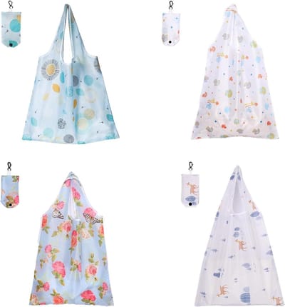 Opvouwbare boodschappentassen - Set van 4 stuks - Eco-friendly boodschappentassen - Waterdichte polyester - Met handige haak en opbergzakje - Voor dagelijkse boodschappen, reizen en vakantie