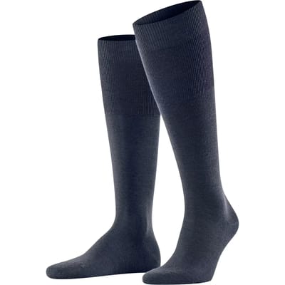 FALKE Airport lang eenkleurig wol katoen kniekousen heren blauw - maat 43-44