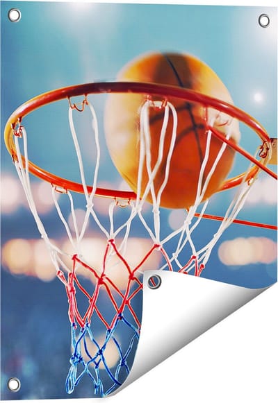 Gards Tuinposter Basketbal in Ring - Hoepel - Bord - 40x50 cm - Tuindoek - Tuindecoratie - Wanddecoratie buiten - Tuinschilderij