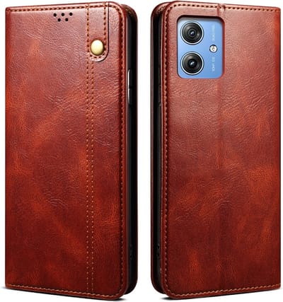 Coverup Hoesje - Geschikt voor Motorola Moto G55 Hoesje - Coverup Premium Classic Book Case - Bruin