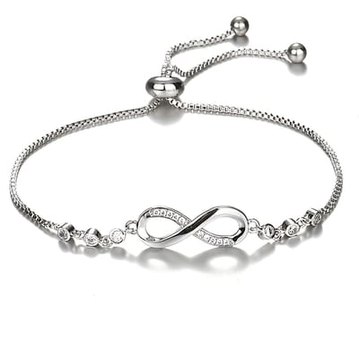 Sjika - Verstelbare Dames Armband – Infinity Teken – Stainless Steel – Zilver – Met Kristallen – Tijdloos Sieraad - Cadeau voor haar