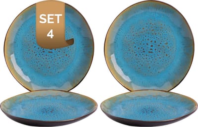 Palmer - Lotus - Bord - 4 stuks - ø 20,5 cm - Turquoise/Zwart - Stoneware - Bordenset