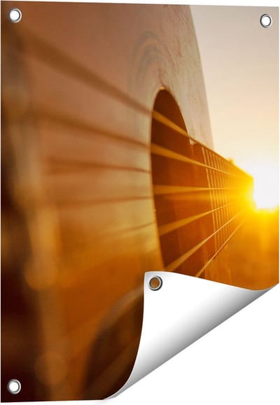 Gards Tuinposter Gitaar Spelen tijdens Zonsondergang - 40x50 cm - Tuindoek - Tuindecoratie - Wanddecoratie buiten - Tuinschilderij
