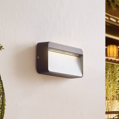 Lucande LED buiten wandlamp Tiburia, zwart, aluminium