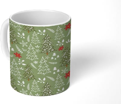 Mok - Koffiemok - Kerst - Patroon - Groen - Kerstboom - Mokken - 350 ML - Beker - Koffiemokken - Theemok - Kerstmok - Kerstkadootjes - Kerstkado vrouw en man - Kerstcadeautjes klein - Kerstbeker