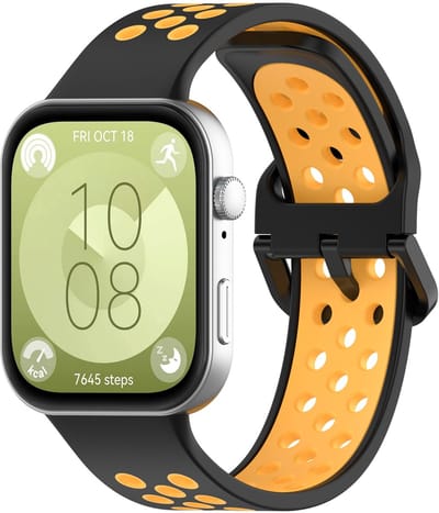 By Qubix - Tweekleurige siliconen band - Zwart met oranje - geschikt voor Huawei Watch Fit 5 / 4 / 3