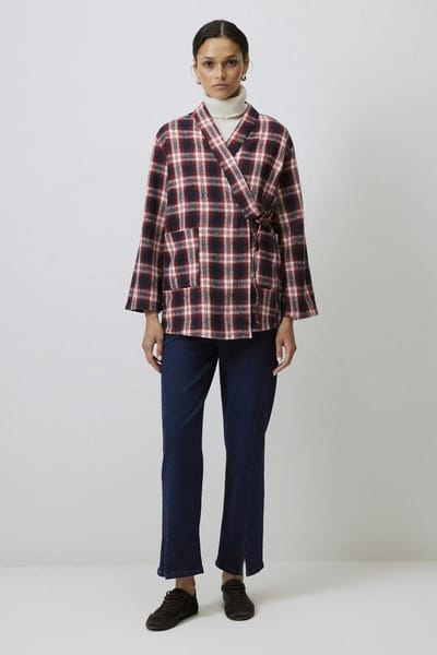 Touché Privé - Geruite kimono met double-breasted strik - Rood - Dames
