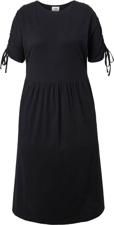 Ulla Popken - Dames - Midi-jurk rimpelband ronde hals mouwloos biologisch katoen - Zwart - Maat 42+