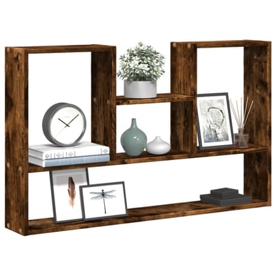 vidaXL - Wandschap - 99x15x60 - cm - bewerkt - hout - gerookt - eikenkleurig