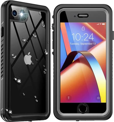 SBG Outdoor Case Waterdicht Transparant Hoesje geschikt voor iPhone SE (2020/2022) | Shockproof | Onderwater tot twee meter | Antislip greep | IP68-gecertificeerd | Doorzichtig / Zwart