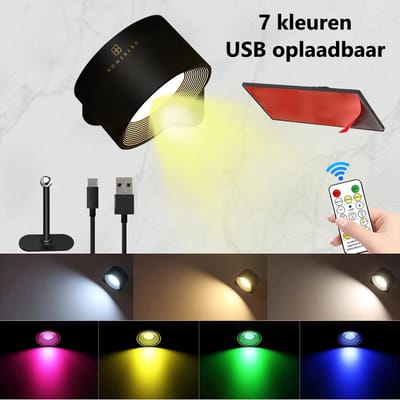 LED wandlamp met USB - Multi Color - Afstandsbediening - Magnetisch - Oplaadbaar - 3 Kleurtemperaturen - Dimbaar - Timer - Touch Control - 360 Rotatie - Eenvoudige Installatie - Zwart