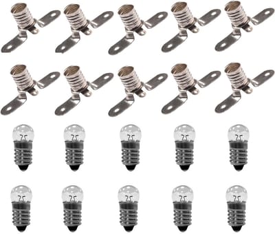 10 stuks E10 lampen en 10 E10 lamphouders - Elektrische bouwset voor ambachten en schoolprojecten, ideaal voor experimenten met elektrische circuits en educatieve toepassingen.