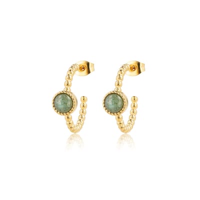 My Bendel - Bolletjes Oorring met Ronde Edelsteen • Green Fluorite - met Luxe Cadeauverpakking | Sieraden Voor Dames