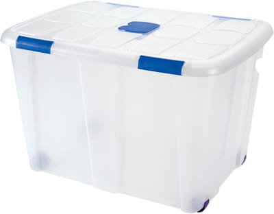 Plasticforte Opslagbox - 1x - met deksel - 130L - 74x54x48 cm - transparant - opbergbak - met wielen