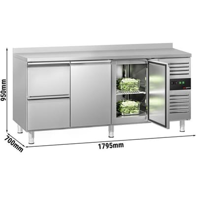 GGM Gastro Kühltisch ECO - 1795x700mm - mit 2 Türen - 2 Schubladen - mit Aufkantung Zilver