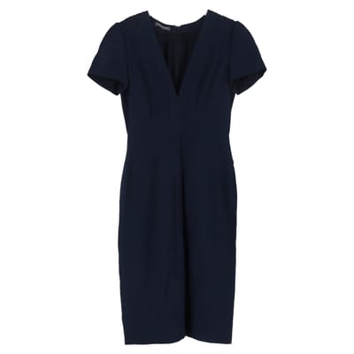 Alexander McQueen midi-jurk met V-hals in marineblauw acetaat