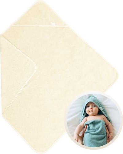 Funnies Badcape Ecru 80x80 cm - Zachte Badcape Baby / Omslagdoek / Handdoek met Capuchon - Gemaakt van 100% Katoenen Badstof - Absorberend en Comfortabel - Perfect voor Warmte en Droogte na het Badderen