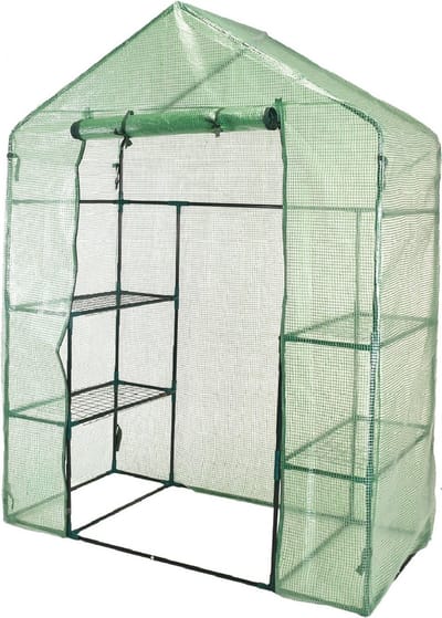 Kweekkas/broeikas met 4 planken 73 x 143 x 195 cm - Mesh kas met metalen frame - Moestuin artikelen - Groenten/fruit/planten/bloemen en kruiden kas