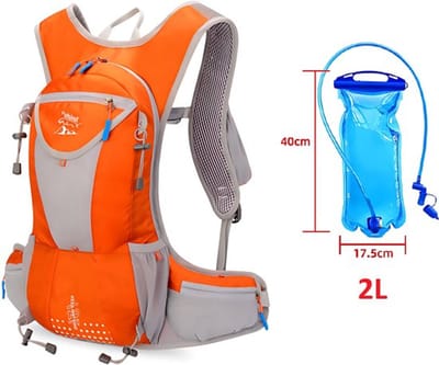 CarryQuest® - 2L Hydratatie Fietsrugzak - Hardlooprugzak met 2L Waterzak - Ultralicht Polyester - Waterdicht - Reflecterend - Rugventilatie - 48x22x22 cm - Oranje