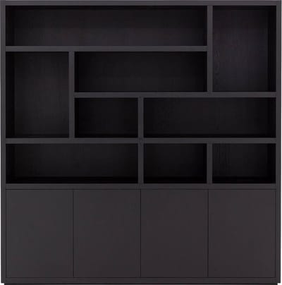 Goossens Buffetkast Barcelona, 4 Deuren 9 Open Vakken (verticale Layout) - Hout Zwart
