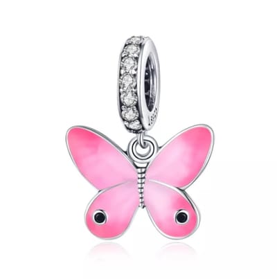Roze Vlinder Bedel van 925 Sterling Zilver met Zirkonia - RomyStones