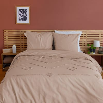 sweeek - 2-persoons bedset gewassen katoen getufte geometrische motieven poederroze - ariane
