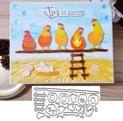 Kerstgroet Kaart met Kip op de Boerderij - Metalen Stans voor Scrapbooking, DIY Projecten en Embossing