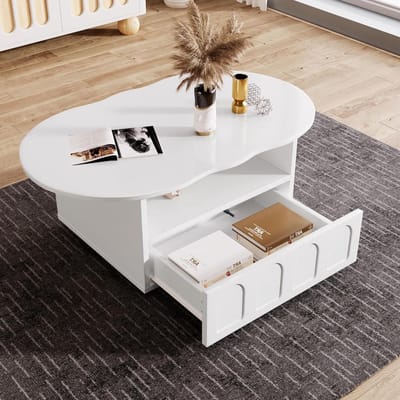 Salontafel - Woonkamertafel - Decoreren Woonkamer - Wolkvormig design - 100x60x39 cm - Wit