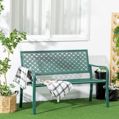 MIVRAY Tuinbank 127 x 63 x 83 cm - 2-Zits Met Rugleuning En Armleuningen - Voor Terras En Tuin - Staal - Donkergroen