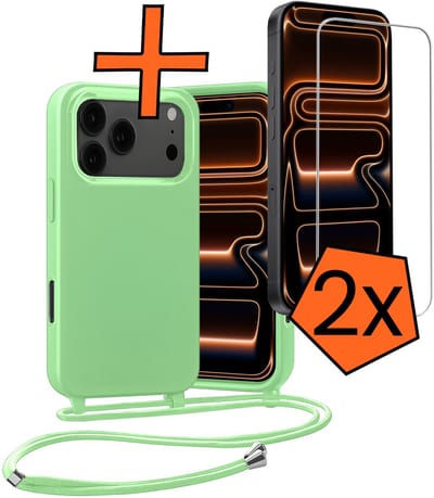 Hoesje Geschikt voor iPhone 17 Pro / 18 Pro Hoes Met Telefoonketting Met 2x Screenprotector - Backcover Geschikt voor iPhone 17 Pro / 18 Pro Case Met Koord - Groen