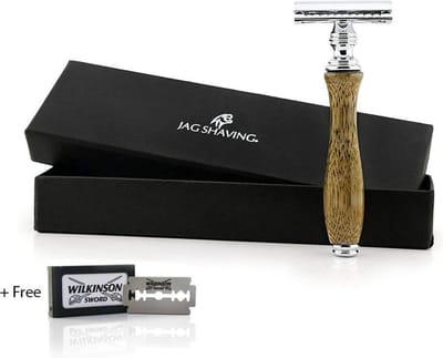 Natuurlijke bamboe dubbele rand scheren scheermes houten handvat scheerapparaat Eco-vriendelijk Zero Waste-levensstijl Herbruikbaar voor mannen en vrouwen (Bamboo Safety Razor)