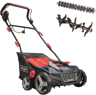 Scheppach Verticuteermachine & Gazonbeluchter SC38 – 1600W – 38 cm Werkbreedte – 45L Opvangbak – Verwijdert Mos & Vilt – Voor Gazons tot 700 m²