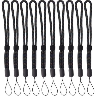 10 stuks Geweven Dikke Lanyard Verstelbare Telefoon LanyardS Sleutelhanger voor Portofoon USB-stick Bluetooth Anti-verlies Polsband black