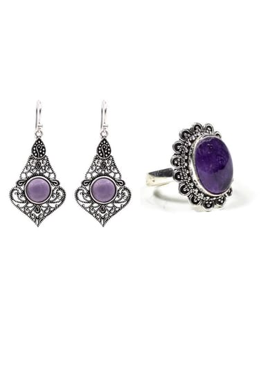 PuurSpirits - Bohemian met Amethist kwarts - Sieraden Set - Dames - Sieraden geschenkset - Sieraden sets dames, Amethist kwarts ring, Edelstenen sieraden, Oorbellen dames