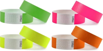 CombiCraft Blanco Tyvek Polsbandjes 4-kleuren NEON mix - 100 stuks