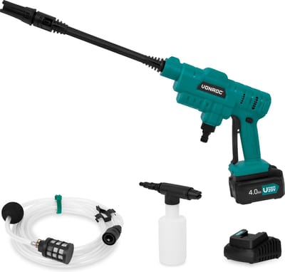 VONROC Accu drukreiniger 20V – 24bar – 198 l/h - Incl. 5m aanzuigslang, reinigingsmiddelenfles en regelbare spuitmond – Incl. 4.0Ah Accu en Snellader