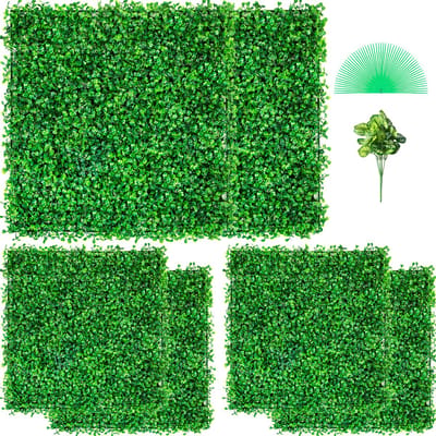 VEVOR Kunstmatig Buxus Hegpaneel, 6 Stuks, 50,8 x 50,8 cm, Kunstmatige Heggen, Kunstmatige Buxusomheining, Nep Klimop Realistisch Effect Groene Plastic Decoratie voor Tuinen en Werven, 4 cm Dikte