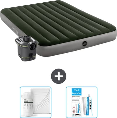 Intex Luchtbed - 2-Persoons - 152 x 203 x 25 cm - Groen - Inclusief pomp - Hoeslaken en Reparatieset