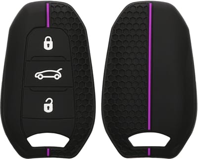 kwmobile autosleutel hoesje geschikt voor Peugeot Citroen 3-knops Smartkey autosleutel (alleen Keyless Go) hoes - Siliconen autosleutel behuizing - Auto sleutel case met honingraat - Sleuteletui in zwart / paars