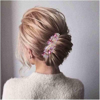 Bruiloft Haarclip - Strass Speldje - Feestelijk Kapsel - Handgemaakt Ontwerp - 8x4cm - Paars