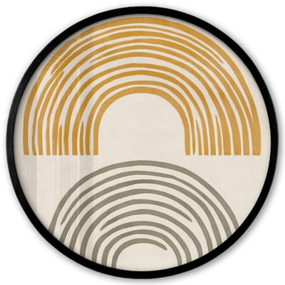 Poster in lijst Rond - Fotolijst 40x40 cm - Posters - Bogen - Lijnen - Oranje - Minimalistisch - Ronde posterlijst zwart - Decoratie - Wanddecoratie woonkamer - Muurdecoratie slaapkamer