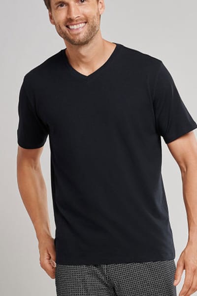 SCHIESSER Mix+Relax T-shirt - heren shirt korte mouwen v-uitsnijding zwart