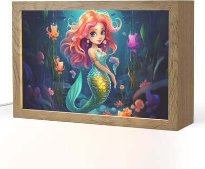 Nachtlampje 30x20 cm - Kinder lampje - Zeemeermin - Bloemen - Onderwater - Meisjes - Kind - Tafellamp kinderkamer - Slaapkamer lamp - Bedlamp kinderen - Kinderlampje stopcontact - Wandlamp babykamer - Nachtlampjes