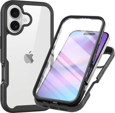 Just in Case hoesje geschikt voor iPhone 17 Hoesje - 360° Full Protection Case met ingebouwde Screenprotector - Zwart